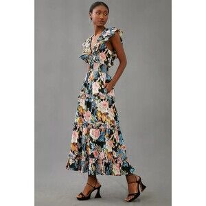 LOVE THE LABEL Azalea Maxi Dress Size XS Black Floral Coquette Wedding Guest